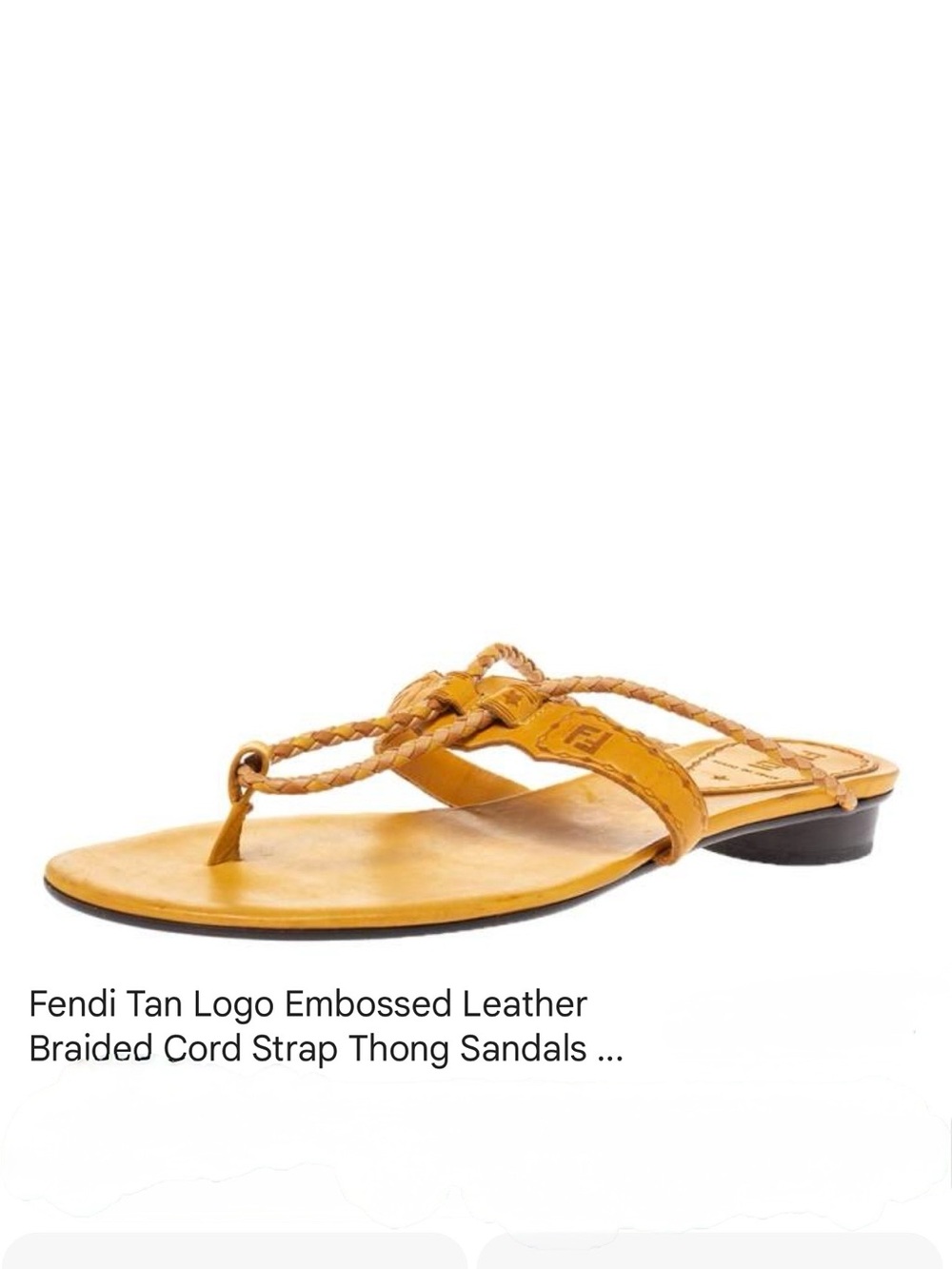 Fendi Tan Braided Leather Thong Sandals with Logo Detail